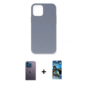MARSİLYAN™- iPhone 12 Pro Max Kılıf Ahenk Serisi - Siyah 34D Izgaralı Cam + Neon Fosforlu Kamera Lens - MI