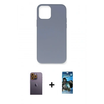 MARSİLYAN™- iPhone 12 Pro Max Kılıf Ahenk Serisi - Siyah 34D Izgaralı Cam + Neon Fosforlu Kamera Lens - SI