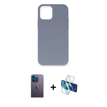 MARSİLYAN™- iPhone 12 Pro Max Kılıf Ahenk Serisi - Siyah 3D Antistatik Cam Ekran Koruyucu + Neon Fosforlu Kamera Lens - MI