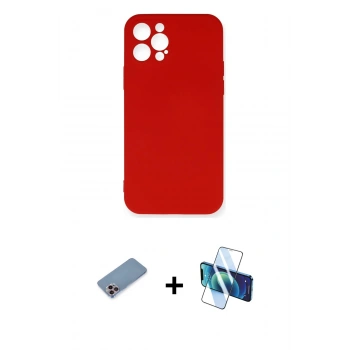 MARSİLYAN™- iPhone 12 Pro Max Kılıf Ahenk Serisi - Siyah 3D Antistatik Cam Ekran Koruyucu + Shine Kamera Lens Koruma Cam - PE