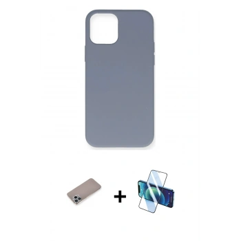 MARSİLYAN™- iPhone 12 Pro Max Kılıf Ahenk Serisi - Siyah 3D Antistatik Cam Ekran Koruyucu + Shine Kamera Lens Koruma Cam - SABE