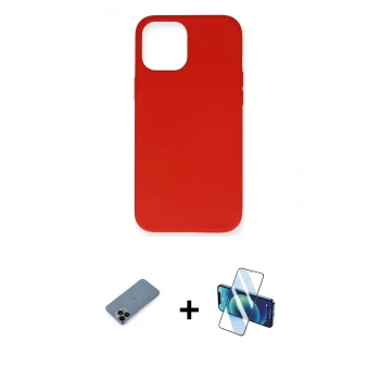 MARSİLYAN™- iPhone 12 Pro Max Kılıf Ahenk Serisi - Siyah 3D Antistatik Cam Ekran Koruyucu + Shine Kamera Lens Koruma Cam - SH