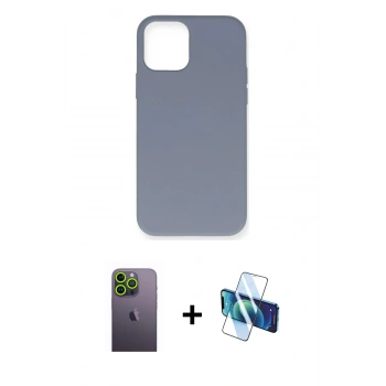 MARSİLYAN™- iPhone 12 Pro Max Kılıf Ahenk Serisi - Siyah 3D Antistatik Cam Ekran Koruyucu + Neon Fosforlu Kamera Lens - YL
