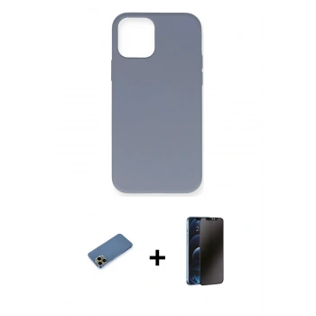 MARSİLYAN™- iPhone 12 Pro Max Kılıf Ahenk Serisi - Siyah 3D Antistatik Hayalet Cam Ekran Koruyucu + Shine Kamera Lens Koruma Cam - GD