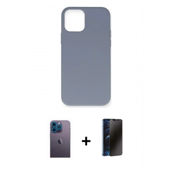 MARSİLYAN™- iPhone 12 Pro Max Kılıf Ahenk Serisi - Siyah 3D Antistatik Hayalet Cam Ekran Koruyucu + Neon Fosforlu Kamera Lens - MI