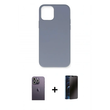 MARSİLYAN™- iPhone 12 Pro Max Kılıf Ahenk Serisi - Siyah 3D Antistatik Hayalet Cam Ekran Koruyucu + Neon Fosforlu Kamera Lens - BZ