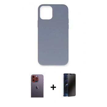 MARSİLYAN™- iPhone 12 Pro Max Kılıf Ahenk Serisi - Siyah 3D Antistatik Hayalet Cam Ekran Koruyucu + Neon Fosforlu Kamera Lens - TU
