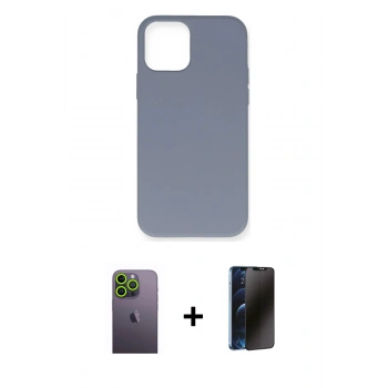 MARSİLYAN™- iPhone 12 Pro Max Kılıf Ahenk Serisi - Siyah 3D Antistatik Hayalet Cam Ekran Koruyucu + Neon Fosforlu Kamera Lens - YL