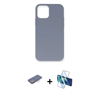 MARSİLYAN™- iPhone 12 Pro Max Kılıf Ahenk Serisi - Siyah 3D Antistatik Seramik Nano Ekran Koruyucu + Renkli Kamera Lens Koruma Cam - MI