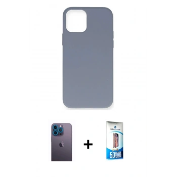 MARSİLYAN™- iPhone 12 Pro Max Kılıf Ahenk Serisi - Siyah 5D Eko Cam Ekran Koruyucu + Neon Fosforlu Kamera Lens - MI