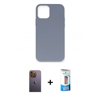 MARSİLYAN™- iPhone 12 Pro Max Kılıf Ahenk Serisi - Siyah 5D Eko Cam Ekran Koruyucu + Neon Fosforlu Kamera Lens - SI