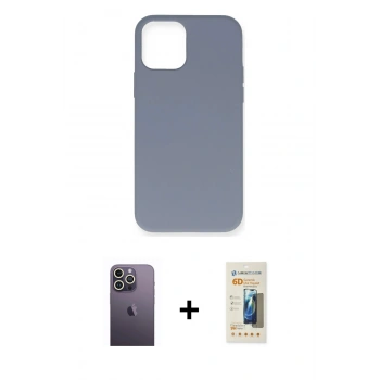 MARSİLYAN™- iPhone 12 Pro Max Kılıf Ahenk Serisi - Siyah 6D Mat Seramik Hayalet Nano Ekran Koruyucu + Neon Fosforlu Kamera Lens - BZ