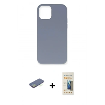 MARSİLYAN™- iPhone 12 Pro Max Kılıf Ahenk Serisi - Siyah 6D Mat Seramik Hayalet Nano Ekran Koruyucu + Renkli Kamera Lens Koruma Cam - YL