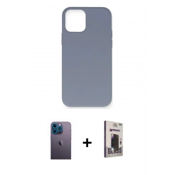 MARSİLYAN™- iPhone 12 Pro Max Kılıf Ahenk Serisi - Siyah Bilvis Hayalet Cam Ekran Koruyucu + Neon Fosforlu Kamera Lens - MI