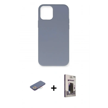 MARSİLYAN™- iPhone 12 Pro Max Kılıf Ahenk Serisi - Siyah Bilvis Hayalet Cam Ekran Koruyucu + Renkli Kamera Lens Koruma Cam - PE