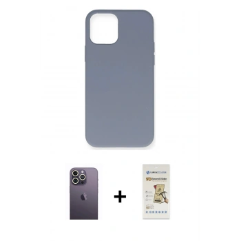 MARSİLYAN™- iPhone 12 Pro Max Kılıf Ahenk Serisi - Siyah Mat Seramik Nano Ekran Koruyucu + Neon Fosforlu Kamera Lens - BZ