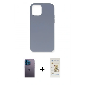 MARSİLYAN™- iPhone 12 Pro Max Kılıf Ahenk Serisi - Siyah Mat Seramik Nano Ekran Koruyucu + Neon Fosforlu Kamera Lens - MI