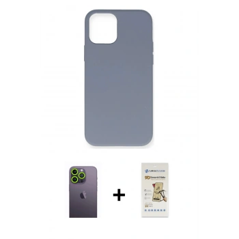 MARSİLYAN™- iPhone 12 Pro Max Kılıf Ahenk Serisi - Siyah Mat Seramik Nano Ekran Koruyucu + Neon Fosforlu Kamera Lens - YL