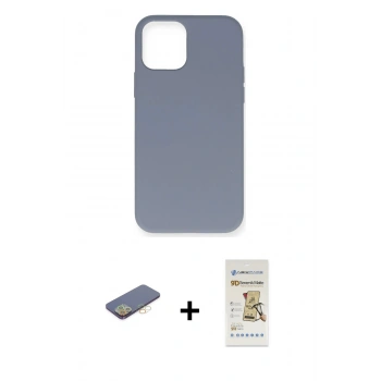 MARSİLYAN™- iPhone 12 Pro Max Kılıf Ahenk Serisi - Siyah Mat Seramik Nano Ekran Koruyucu + Renkli Kamera Lens Koruma Cam - SI