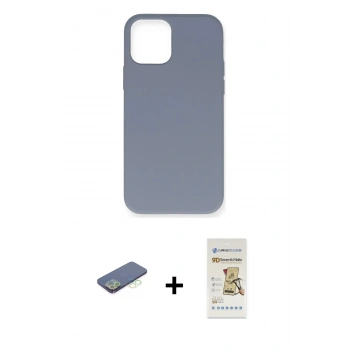 MARSİLYAN™- iPhone 12 Pro Max Kılıf Ahenk Serisi - Siyah Mat Seramik Nano Ekran Koruyucu + Renkli Kamera Lens Koruma Cam - YL