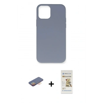 MARSİLYAN™- iPhone 12 Pro Max Kılıf Ahenk Serisi - Siyah Mat Seramik Nano Ekran Koruyucu + Renkli Kamera Lens Koruma Cam - TU