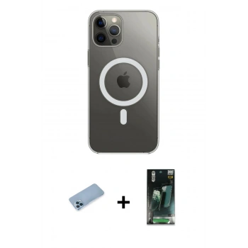 MARSİLYAN™- iPhone 12 Pro Max Kılıf Ahenk Yansıma Prime - Şeffaf 360 Full Body Arka Koruyucu + Shine Kamera Lens Koruma Cam - MI