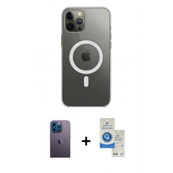 MARSİLYAN™- iPhone 12 Pro Max Kılıf Ahenk Yansıma Prime - Şeffaf Royal Nano Ekran Koruyucu + Neon Fosforlu Kamera Lens - MI