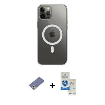 MARSİLYAN™- iPhone 12 Pro Max Kılıf Ahenk Yansıma Prime - Şeffaf Royal Nano Ekran Koruyucu + Metal Kamera Lens Koruma Cam - GD