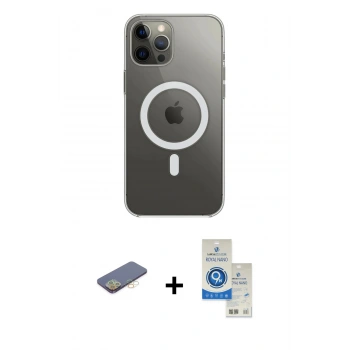 MARSİLYAN™- iPhone 12 Pro Max Kılıf Ahenk Yansıma Prime - Şeffaf Royal Nano Ekran Koruyucu + Renkli Kamera Lens Koruma Cam - SI