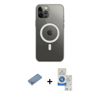 MARSİLYAN™- iPhone 12 Pro Max Kılıf Ahenk Yansıma Prime - Şeffaf Royal Nano Ekran Koruyucu + Shine Kamera Lens Koruma Cam - GS