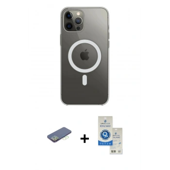 MARSİLYAN™- iPhone 12 Pro Max Kılıf Ahenk Yansıma Prime - Şeffaf Royal Nano Ekran Koruyucu + Renkli Kamera Lens Koruma Cam - YL