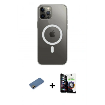 MARSİLYAN™- iPhone 12 Pro Max Kılıf Ahenk Yansıma Prime - Şeffaf Temperli Cam Ekran Koruyucu + Shine Kamera Lens Koruma Cam - GD