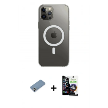 MARSİLYAN™- iPhone 12 Pro Max Kılıf Ahenk Yansıma Prime - Şeffaf Temperli Cam Ekran Koruyucu + Shine Kamera Lens Koruma Cam - GS