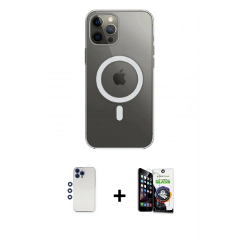 MARSİLYAN™- iPhone 12 Pro Max Kılıf Ahenk Yansıma Prime - Şeffaf Temperli Cam Ekran Koruyucu + Shine Kamera Lens - LT