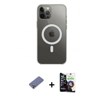 MARSİLYAN™- iPhone 12 Pro Max Kılıf Ahenk Yansıma Prime - Şeffaf Temperli Cam Ekran Koruyucu + Metal Kamera Lens Koruma Cam - GD