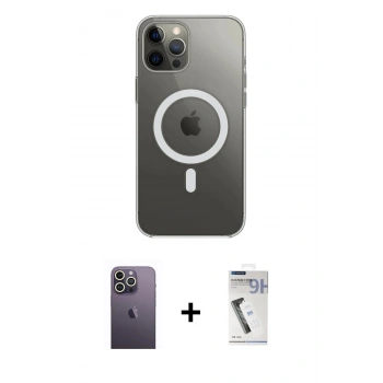 MARSİLYAN™- iPhone 12 Pro Max Kılıf Ahenk Yansıma Prime - Şeffaf Uv Polymer Nano Ekran Koruyucu + Neon Fosforlu Kamera Lens - BZ