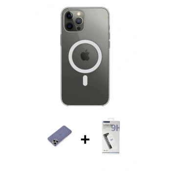 MARSİLYAN™- iPhone 12 Pro Max Kılıf Ahenk Yansıma Prime - Şeffaf Uv Polymer Nano Ekran Koruyucu + Metal Kamera Lens Koruma Cam - GD