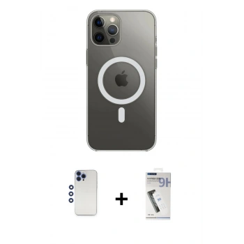 MARSİLYAN™- iPhone 12 Pro Max Kılıf Ahenk Yansıma Prime - Şeffaf Uv Polymer Nano Ekran Koruyucu + Shine Kamera Lens - LT