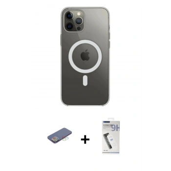 MARSİLYAN™- iPhone 12 Pro Max Kılıf Ahenk Yansıma Prime - Şeffaf Uv Polymer Nano Ekran Koruyucu + Renkli Kamera Lens Koruma Cam - MI