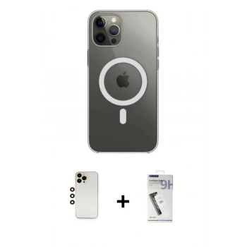 MARSİLYAN™- iPhone 12 Pro Max Kılıf Ahenk Yansıma Prime - Şeffaf Uv Polymer Nano Ekran Koruyucu + Shine Kamera Lens - GD