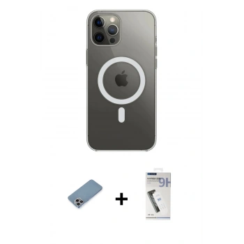 MARSİLYAN™- iPhone 12 Pro Max Kılıf Ahenk Yansıma Prime - Şeffaf Uv Polymer Nano Ekran Koruyucu + Shine Kamera Lens Koruma Cam - GI