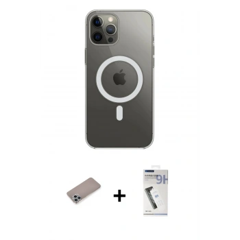 MARSİLYAN™- iPhone 12 Pro Max Kılıf Ahenk Yansıma Prime - Şeffaf Uv Polymer Nano Ekran Koruyucu + Shine Kamera Lens Koruma Cam - SABE