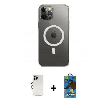 MARSİLYAN™- iPhone 12 Pro Max Kılıf Ahenk Yansıma Prime - Siyah 18D Cam Ekran Koruyucu + Shine Kamera Lens - GD