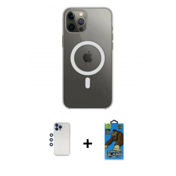 MARSİLYAN™- iPhone 12 Pro Max Kılıf Ahenk Yansıma Prime - Siyah 18D Cam Ekran Koruyucu + Shine Kamera Lens - LT