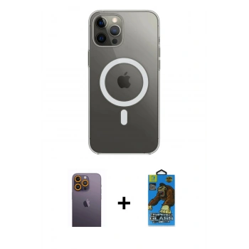 MARSİLYAN™- iPhone 12 Pro Max Kılıf Ahenk Yansıma Prime - Siyah 18D Cam Ekran Koruyucu + Neon Fosforlu Kamera Lens - SI