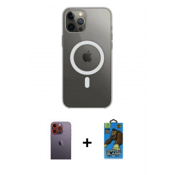 MARSİLYAN™- iPhone 12 Pro Max Kılıf Ahenk Yansıma Prime - Siyah 18D Cam Ekran Koruyucu + Neon Fosforlu Kamera Lens - TU