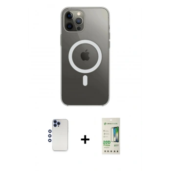 MARSİLYAN™- iPhone 12 Pro Max Kılıf Ahenk Yansıma Prime - Siyah 20D Premium Cam Ekran Koruyucu + Shine Kamera Lens - LT