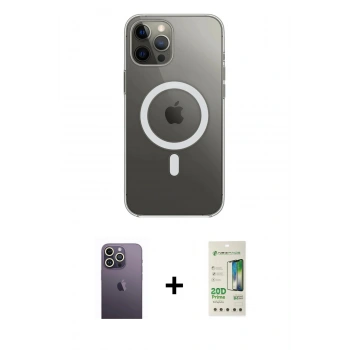 MARSİLYAN™- iPhone 12 Pro Max Kılıf Ahenk Yansıma Prime - Siyah 20D Premium Cam Ekran Koruyucu + Neon Fosforlu Kamera Lens - BZ
