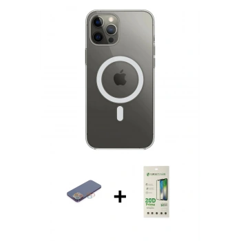 MARSİLYAN™- iPhone 12 Pro Max Kılıf Ahenk Yansıma Prime - Siyah 20D Premium Cam Ekran Koruyucu + Renkli Kamera Lens Koruma Cam - PE