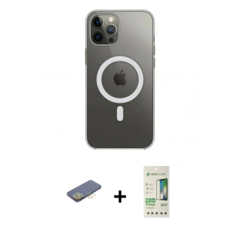 MARSİLYAN™- iPhone 12 Pro Max Kılıf Ahenk Yansıma Prime - Siyah 20D Premium Cam Ekran Koruyucu + Renkli Kamera Lens Koruma Cam - SI